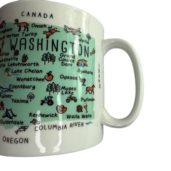 Large Oversized Ceramic Mug, White WASHINGTON State Cities Brand: 222 Fifth PTS - Picture 2 of 6